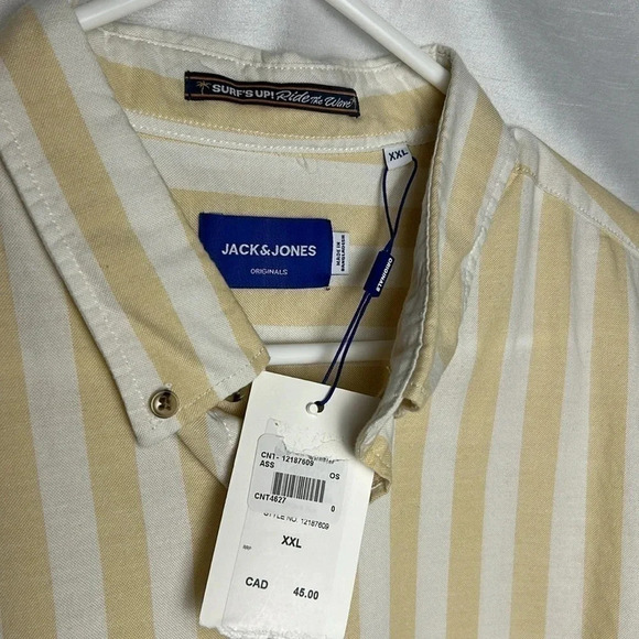 Jack & Jones striped short sleeved button down shirt .NWT surf up ,ride the wave - Picture 3 of 10